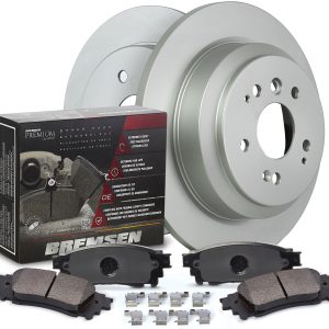 Bremsen Rear Ceramic Brake Pads and Bremsen Coated Rear Brake Rotor Kit Fits 2009-2014 Acura TSX