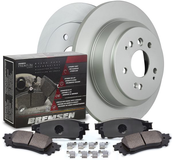 Bremsen Rear Ceramic Brake Pads and Bremsen Coated Rear Brake Rotor Kit Fits 2013-2015 Acura ILX