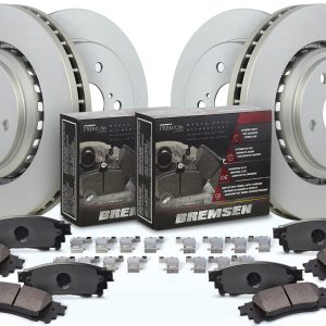 Bremsen Front and Rear Ceramic Brake Pads and Bremsen Coated Front and Rear Brake Rotor Kit Fits 2009-2014 Acura TSX