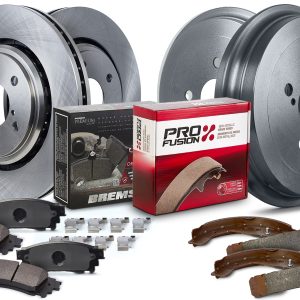 Bremsen Front Ceramic Brake Pads and Profusion Rear Brake Shoe with Profusion Front Brake Rotor and Profusion Rear Brake Drum Kit Fits 2006-2014 Toyota Yaris ( With Rear Drums)