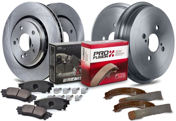 Bremsen Front Ceramic Brake Pads and Profusion Rear Brake Shoe with Profusion Front Brake Rotor and Profusion Rear Brake Drum Kit Fits 2011-2018 Toyota Corolla ( With Rear Drums)